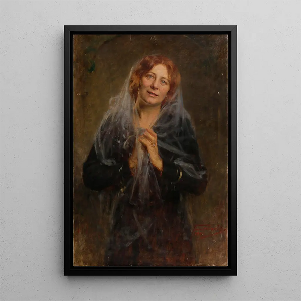 Reproduktion af maleriet Portræt af en dame med slør L. kunsttryk af kunstneren - Arthur von Ferraris
