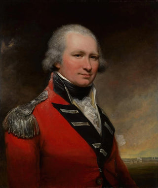 Arthur William Devis - Portrait of a Captain possibly David Baird halflength before the fort at Srirangapatna.webp