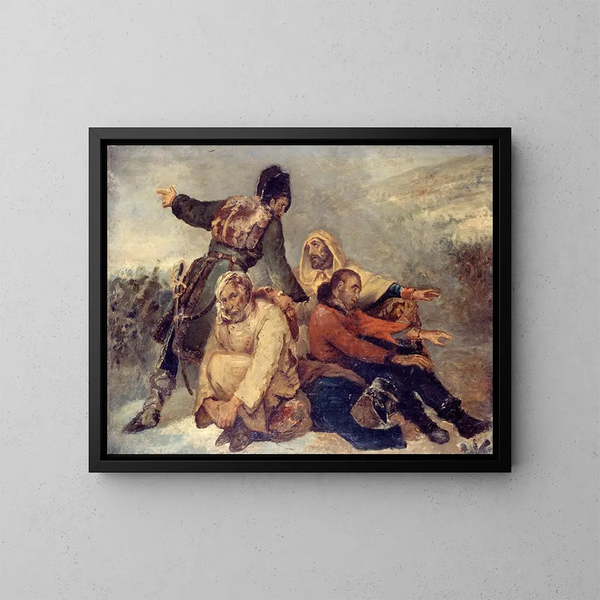 Fire soldater fra hæren i tilbagetog - Ary Scheffer | Reproduction — indrammet kunstværk på væggen