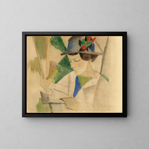 malerens kvinde, der læser - August Macke — indrammet kunstværk på væggen
