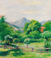 Have ved Tegernsee med hus og bjerg - August Macke — visning af kunstværket