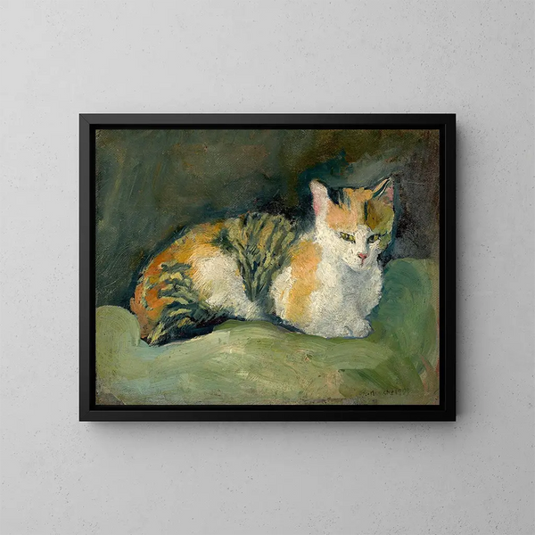 Chat på pude grøn I - August Macke — indrammet kunstværk på væggen