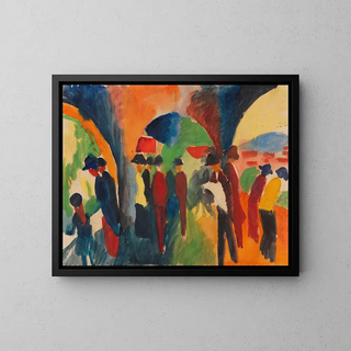 Under buerne i Thun, et promenade-mønster - August Macke — indrammet kunstværk på væggen