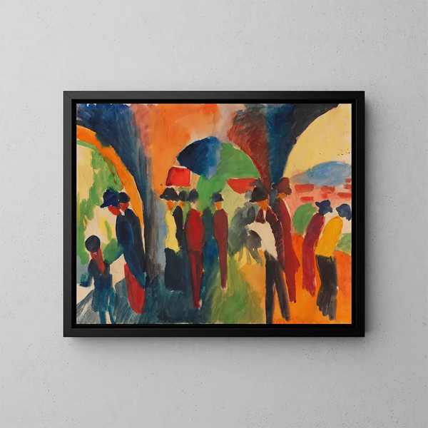 Under buerne i Thun, et promenade-mønster - August Macke — indrammet kunstværk på væggen