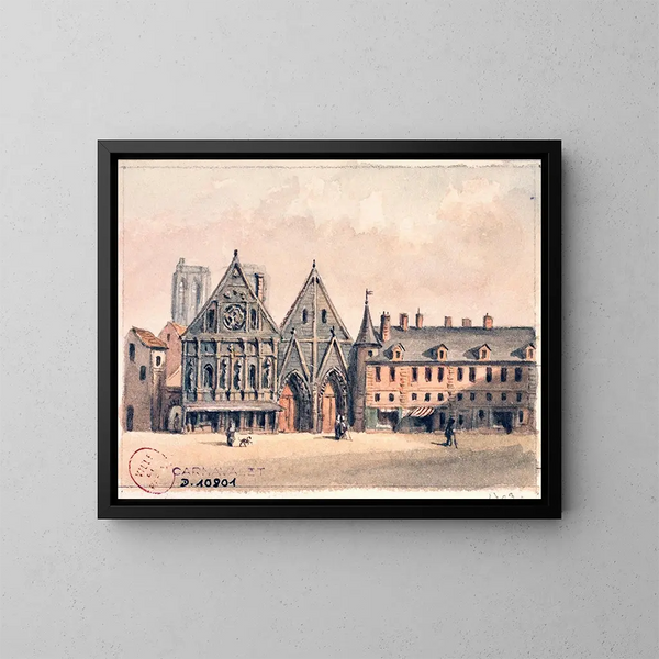Hôtel-Dieu før branden - Auguste Sébastien Bénard — indrammet kunstværk på væggen