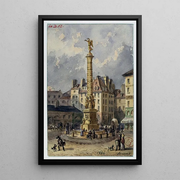 La place du Châtelet et la fontaine des Palmiers - Auguste Sébastien Bénard — indrammet kunstværk på væggen