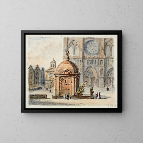 Le parvis de Notre-Dame de Paris - Auguste Sébastien Bénard — indrammet kunstværk på væggen