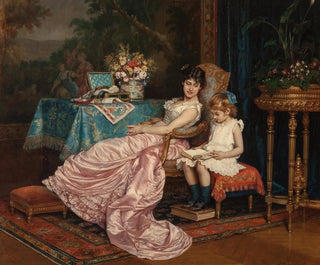 Auguste Toulmouche - A mother and daughter reading.webp