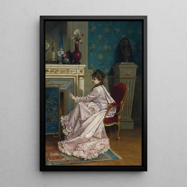 Reproduktion af maleriet Ved pejsen - Auguste Toulmouche