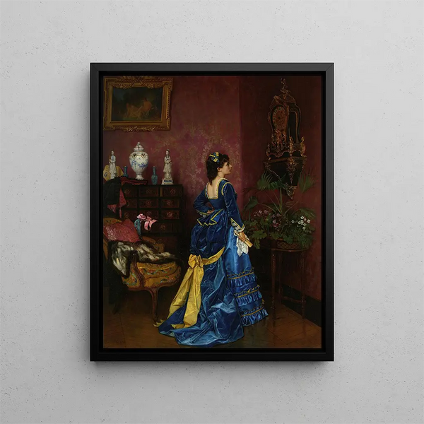 La Robe bleue - Auguste Toulmouche — indrammet kunstværk på væggen