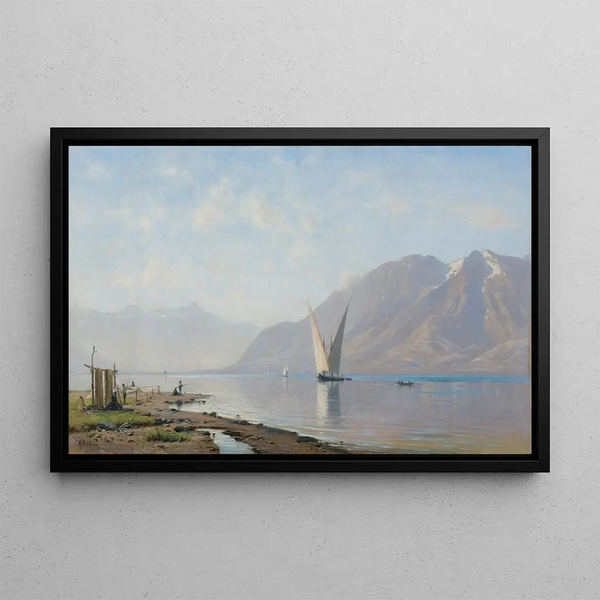 Lac Léman - Auguste Veillon — indrammet kunstværk på væggen