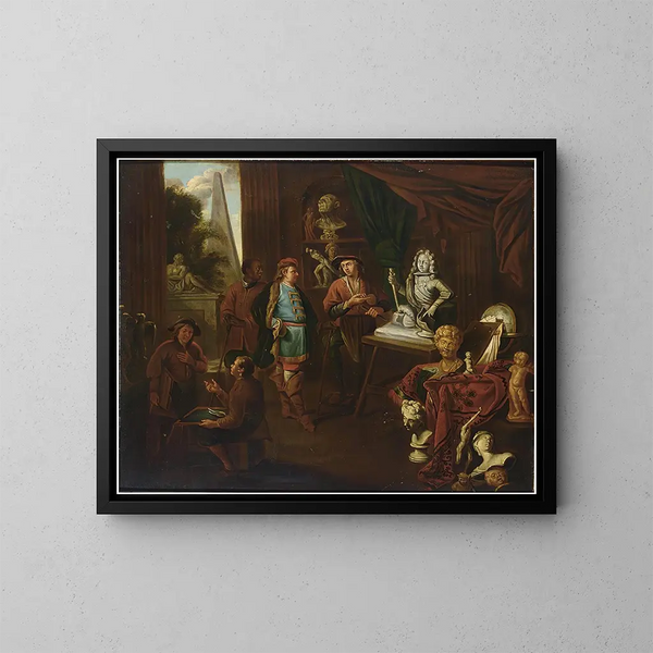Un atelier de sculpteur - Balthasar van den Bossche — indrammet kunstværk på væggen