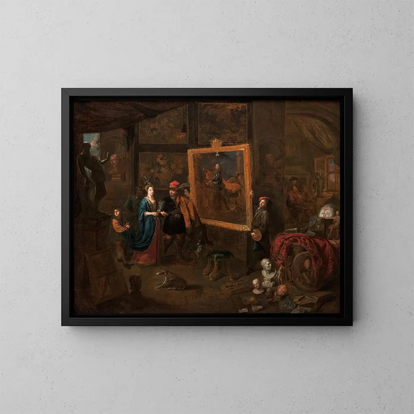 Atelier d'un peintre - Balthasar van den Bossche — indrammet kunstværk på væggen