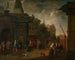 Teater i gaden i gården i Antwerpen - Balthasar van den Bossche — visning af kunstværket