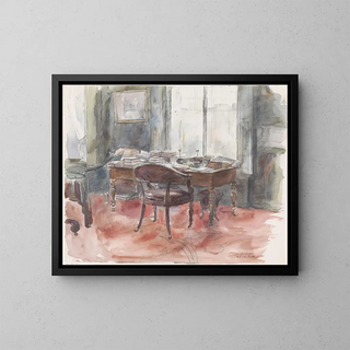 Barbara Elisabeth van Houten - Het bureau in de studeerkamer van meneer S van Houten in het huis aan de Riouwstraat 6 te Den Haag.webp