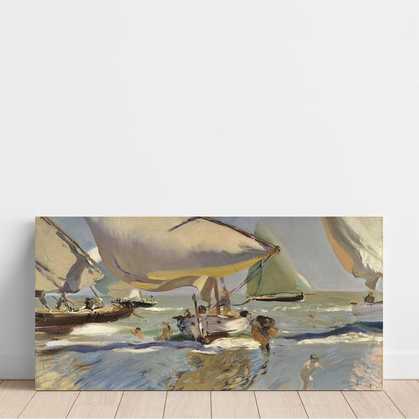 Reproduktion af maleriet af Barques sur la plage - Joaquín Sorolla