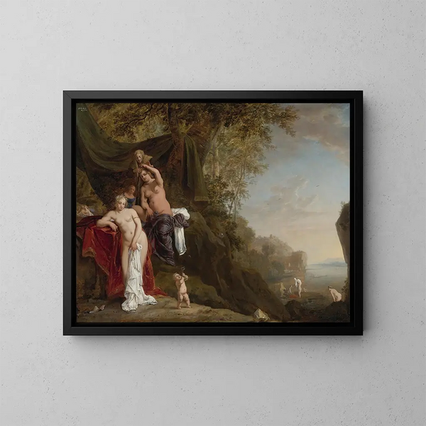 Nymphe, der bader - Bartholomeus Breenbergh — indrammet kunstværk på væggen