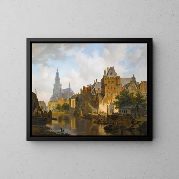 En capriccio-udsigt over Hofvijver i Den Haag - Bartholomeus Johannes van Hove — indrammet kunstværk på væggen