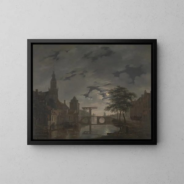 den hollandske by ved måneskin - Bartholomeus Johannes van Hove | Reproduction — indrammet kunstværk på væggen