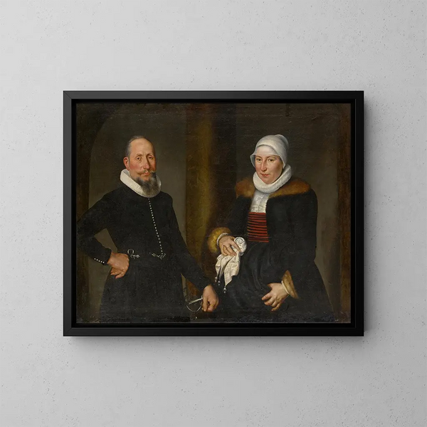 dobbeltportræt af Lienhard Ltzelmann og hans kone Margreth Wohnlich - Bartholomäus Sarburgh — indrammet kunstværk på væggen