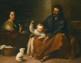 La Sainte Famille dans un intérieur - Bartolomé Esteban Murillo — visning af kunstværket
