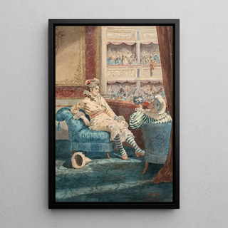 Belisario Gioja - Two figures dressed for Carnival at a theatre.webp