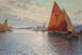 Bateaux de pêche amarrés au large d'une ville italienne au crépuscule - Beppe Ciardi — visning af kunstværket