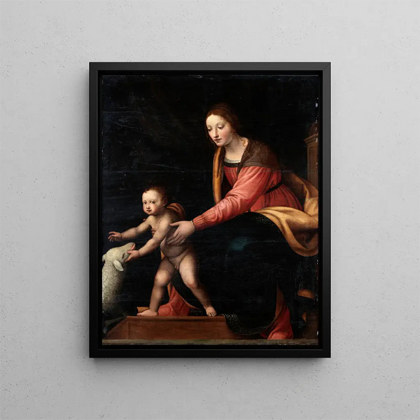 Jomfru med barnet - Bernardino Luini — indrammet kunstværk på væggen