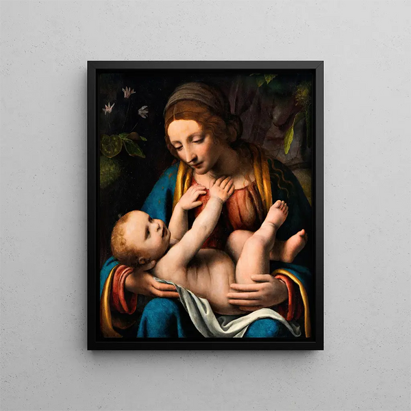 Jomfru Maria med Barnet Jesus - Bernardino Luini — indrammet kunstværk på væggen