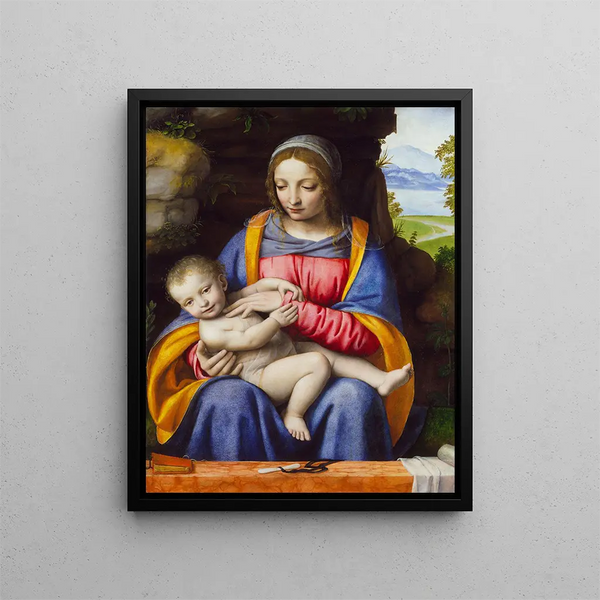La Vierge à l'Enfant dans un paysage - Bernardino Luini — indrammet kunstværk på væggen