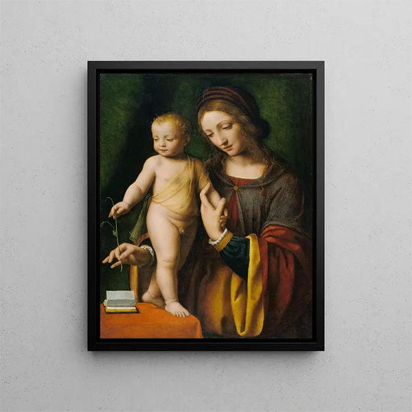 Den Jomfru med barnet med en Columbine - Bernardino Luini — indrammet kunstværk på væggen