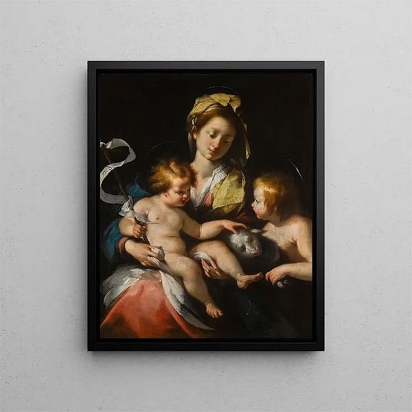 La Vierge à l'Enfant avec le petit saint Jean-Baptiste - Bernardo Strozzi — indrammet kunstværk på væggen