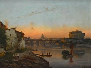 Vue de la basilique Saint-Pierre et du château Saint-Ange, Rome - Bernhard Karl Mackeldey — visning af kunstværket