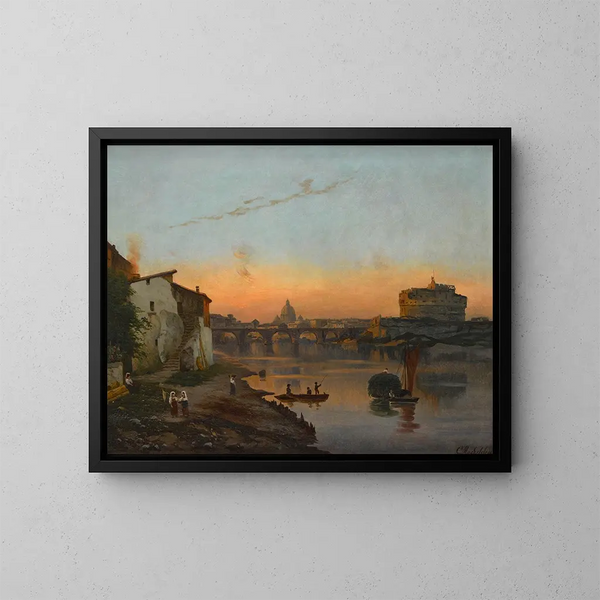 Vue de la basilique Saint-Pierre et du château Saint-Ange, Rome - Bernhard Karl Mackeldey — indrammet kunstværk på væggen