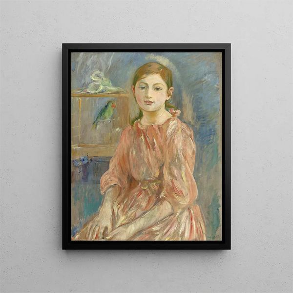 "Pigen fra kunstneren med en papegøje" - Berthe Morisot — indrammet kunstværk på væggen