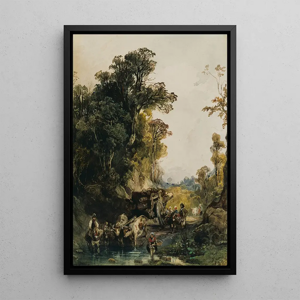 Le chariot de bois - Camille Joseph Étienne Roqueplan — indrammet kunstværk på væggen