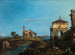 En ø i lagunen med en dør og en kirke - Canaletto — visning af kunstværket