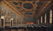 Le Doge og den Store Råd i Sala del Maggior Consiglio - Canaletto — visning af kunstværket