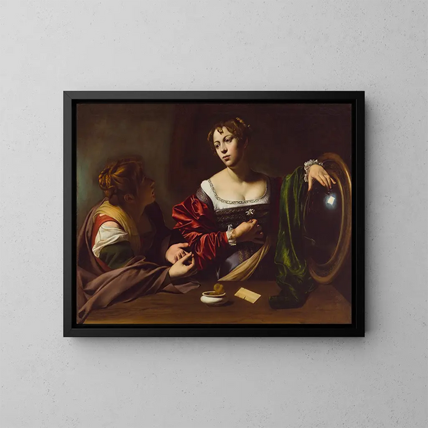 Martha og Maria Magdalena - Caravaggio — indrammet kunstværk på væggen