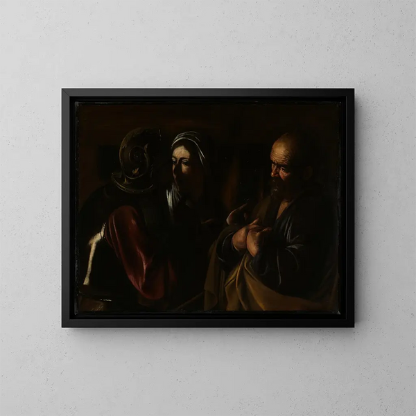 Benægtelsen af Sankt Peter - Caravaggio — indrammet kunstværk på væggen