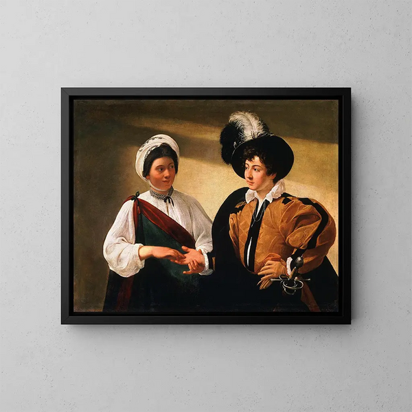 Den spåmand - Le Caravage — indrammet kunstværk på væggen