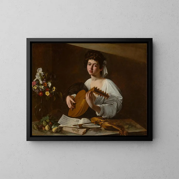 Le spiller på lut - Caravaggio — indrammet kunstværk på væggen