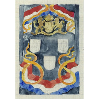 Carel Adolph Lion Cachet - Decoratief ontwerp met het rijkswapen vlaggen en vaandels.webp