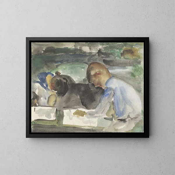 To børn tegner - Carel Adolph Lion Cachet — indrammet kunstværk på væggen