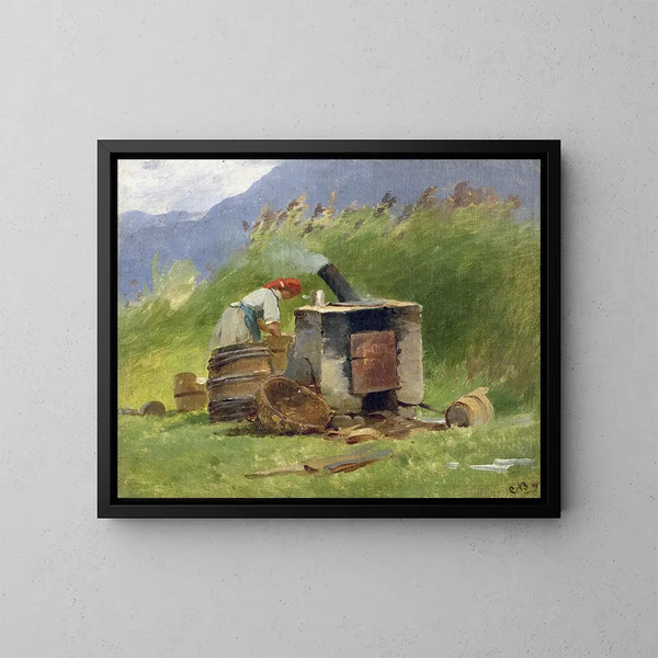 Lavoir en plein air - Carl Bolze — indrammet kunstværk på væggen