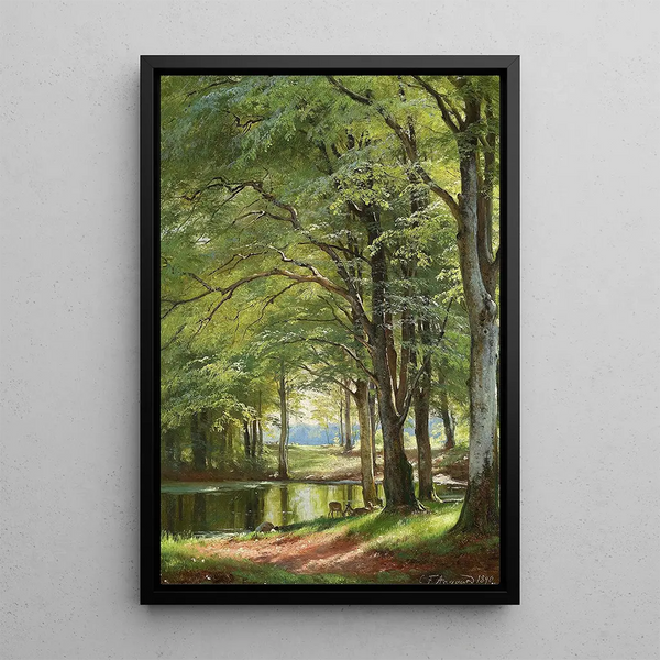 Ruisseau à travers la forêt - Carl Frederik Aagaard — indrammet kunstværk på væggen