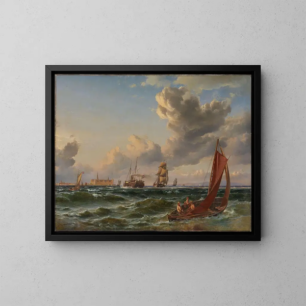Parti de la mer de Øresund med Kronborg - Carl Frederik Sørensen — indrammet kunstværk på væggen