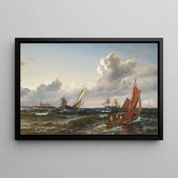 Carl Frederik Srensen - Sejlskibe og fiskerbd i Sundet ud for Kronborg.webp