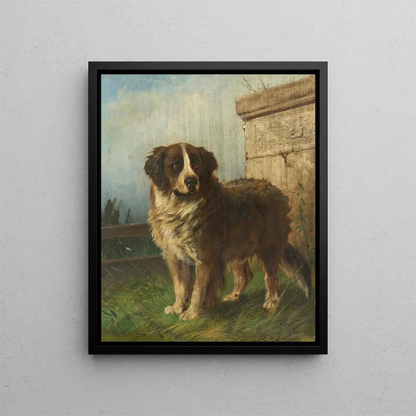 Saint-Bernard i et alpint landskab - Carl Friedrich Deiker — indrammet kunstværk på væggen