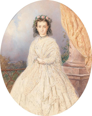Carl Goebel the younger - A portrait of a bride with roses in the hair standing on a balcony.webp